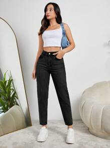 cottnline Women's Black Straight Denim Jean - Black - View 6