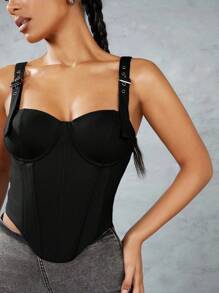 SHEIN BAE Belt Buckle Decorated Slim Fit Cami Top With Asymmetrical Hem