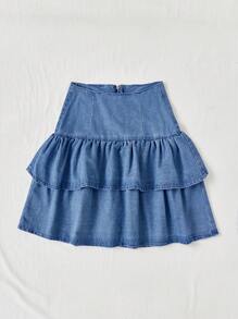 Soleia Jupe En Jean À Ourlet À Volants En A À Taille Haute Pour Femme, Style Vacances Avec Un Ajustement Ample