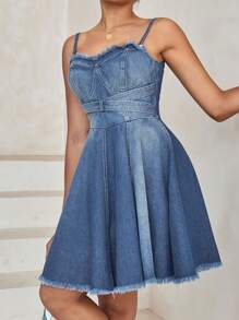 Aveloria Vestido De Tirantes De Mezclilla Deshilachado Para Mujer