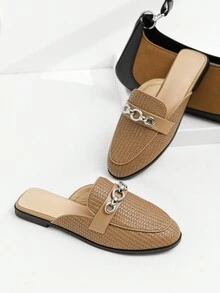 2024年夏季新款女士懶人鞋，中空尖頭後空穿著扁平鞋 - 棕色 - 查看 5