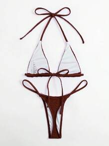 Swim SXY Traje de baño de dos piezas de unicolor con tirantes halter, sujetador de triángulo micro y tanga, bikini para usar en la playa y vacaciones de verano