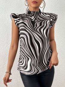 SHEIN Privé Damen Hemd mit Stehkragen, Farbblöcken und Streifen, Kurzarm