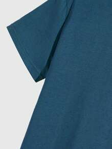 ROMWE MEN Anime 男士波浪图案 T 恤，学校 - 藏蓝色 - 查看 3