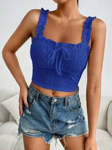 SHEIN EZwear Einfarbiges Durchbrochenes Besticktes Schnür-crop Tank Top