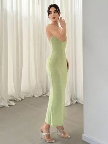 Aloruh 有紋理的魚尾擺露背背心連身裙 - 綠色 - 查看 4