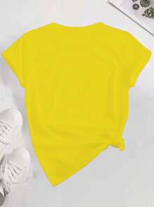 SHEIN LUNE In Khẩu hiệu Vòng cổ Ngắn tay Áo thun - Màu vàng - Xem 2