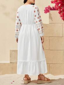 Mulvari Robe Grande Taille Pour Femme À Manches Lanterne Et À Col V Imprimé Floral
