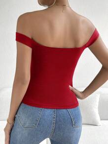 Firerie 女士甜心領緊身性感上衣 - 紅色 - 查看 2