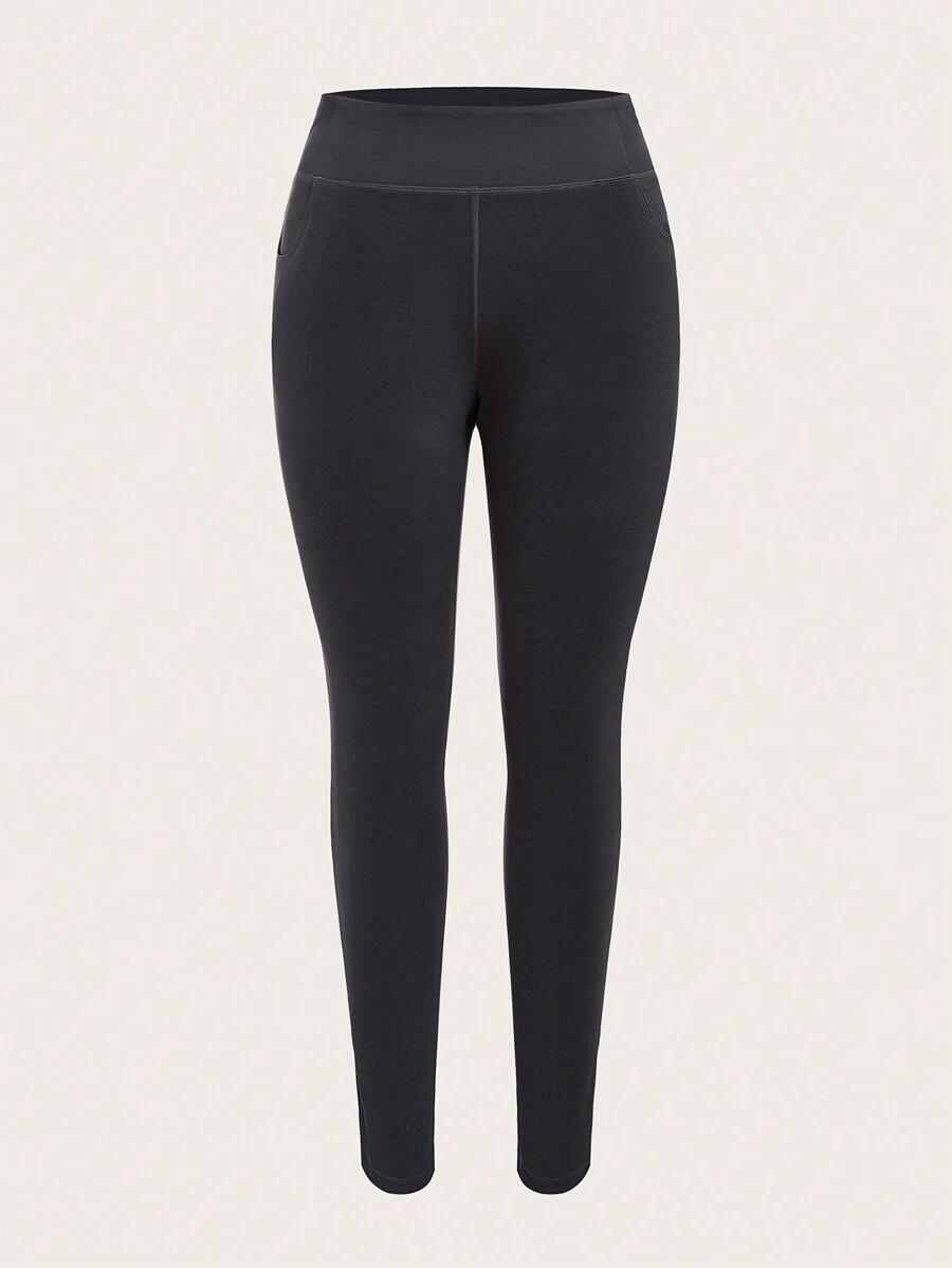 SHEIN BASICS Top-stitching Wideband Waist Leggings - Dark Grey - View 1