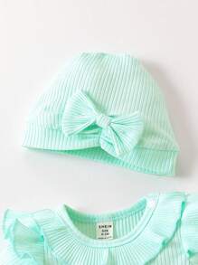 SHEIN Baby Girl Newborn Ruffle Trim Bow Front Dress - Mint Green - View 6