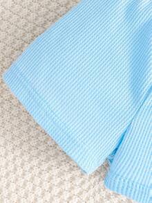 Conjunto De Camisa De Manga Corta Con Cuello De Cuadros Estilo Elegante De Caballero Para Niño Y Shorts Con Diseño De Bloque De Color - Multicolor - Ver 7