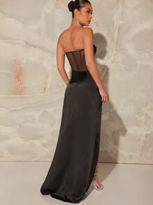 Hauture Draped Overlay Split Thigh Tube Bustier Dress