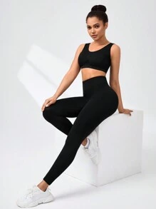SHEIN Sport Studio Solid Color Seamless High Waist Sport Leggings