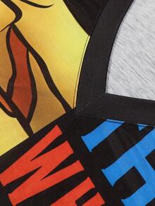 Plus Size Women Letter Graphic Print Patchwork Dress - Black - View 5