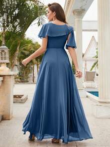 花朵刺绣雪纺正式宴会礼服优雅伴娘礼服