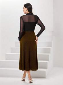 Modelyn Contrast Mesh Cinching Waist Casual Dress - Champagne - View 2