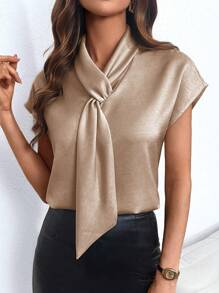 EMERY ROSE Batwing Sleeve Casual Shirt With Draped Hemline For New Year Holiday Party Clothes - Gold - View 5