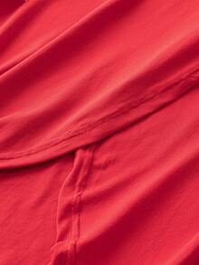 SHEIN LUNE 大尺碼女款長袖t恤,帶分叉設計 - 紅色 - 查看 4