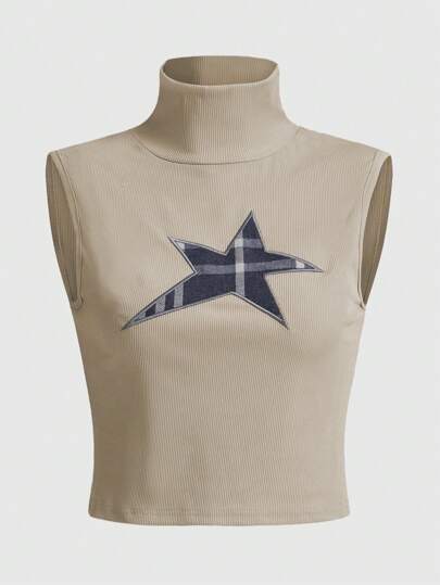 Grunge Punk Top tank con estampado de estrella de cuello alto