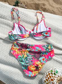 Swim Lushoire Bộ bikini có gọng đệm in họa tiết cây nhiệt đới dành cho nữ mùa hè - Nhiều màu - Xem 5