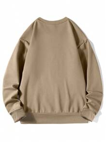 Men's Casual Solid Color Crew Neck Sweatshirt, Spring And Autumn, Long Sleeve Top - Coffee Brown - View 2