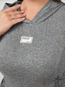 Mulvari Plus Size Zipper Detail Cross Straps Hooded Dress - Grey - View 7