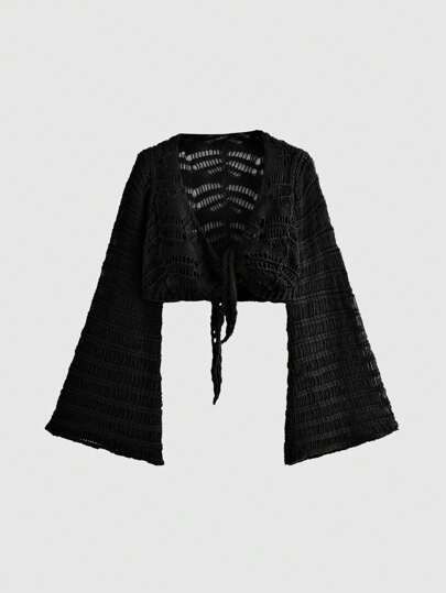 Fairycore الكارديجان الكروشيه بربطة أمامية مفرغة للصيف للمقاسات الكبيرة، المدرسة