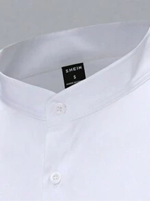 Manfinity Mode 男士纯色纽扣衬衫，修身长袖纯白色工作商务休闲衬衫，适合丈夫，秋季 - 白色 - 查看 6