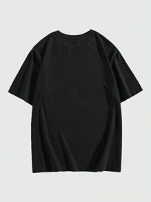 ROMWE MEN Anime Áo phông họa tiết hình chữ & chữ cotton nam, trường học - màu đen - Xem 2