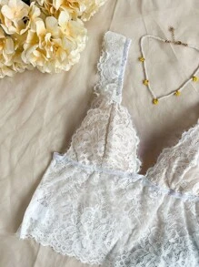 Soleia 女式甜心領蕾絲透視背心，適用於夏季 - 白色 - 查看 3