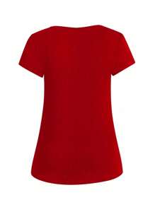 Breezaya Plus Size Women's Loose V-Neck T-Shirt For New Year Clothes - Red - View 7