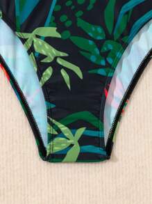 SHEIN Swim Traje De Baño De Una Pieza Para Mujer Con Estampado De Plantas Y Parches, Con Cinturón De Cintura Desmontable Con Anillo Para El Verano, Playa, Vacaciones, Viajes, Festivales, Piscinas Y Surf