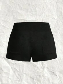SHEIN EZwear 黑色針織束腰短褲 - 黑色 - 查看 2