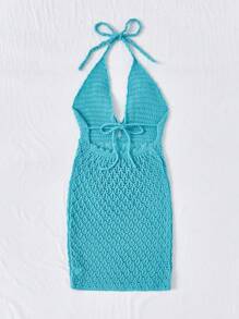 Soleia Solid Color V-Neck Halter Knitted Sweater Dress