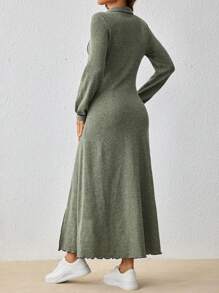 Seusyu 女式翻領露縫阿拉伯風格洋裝 - 綠色 - 查看 6