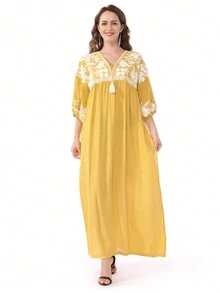 优雅的白色 Jalabia 连衣裙，3D 刺绣，沙特阿拉伯传统女装，2025 年沙特国庆日最新设计