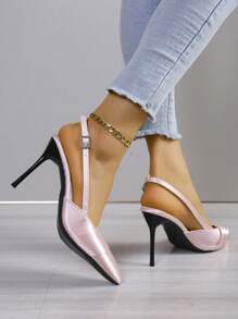 Fashionable Pink Satin Sandals For Women With Pointed Toe, Ankle Buckle Strap, Stiletto Heels, And Hollow Design At The Back