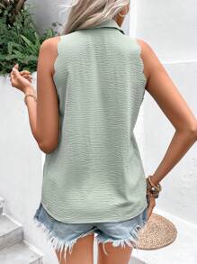 SHEIN Frenchy 女款紋理面料無袖開衫,邊緣呈波浪形狀 - 白色 - 查看 2