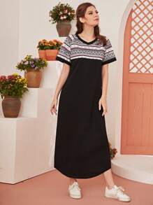 Seusyu Abito Patchwork Con Stampa Geometrica A Blocchi Di Colore - nero - Visualizzare 4
