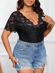 SHEIN Frenchy Plus Size Women's Lace Backless Top - Black - View 6