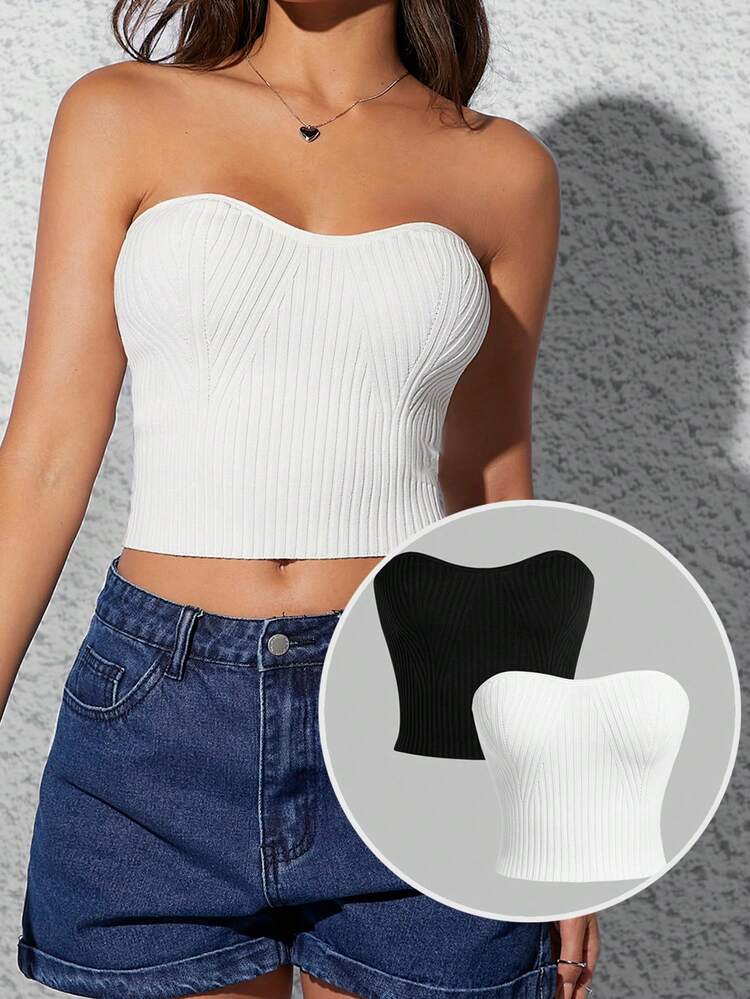 2pcs Casual Knitted Tube Top