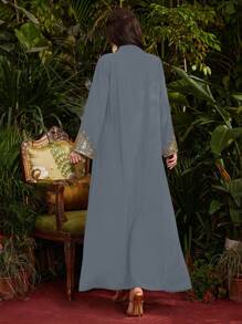Al Najma 女士拼接腰帶閃片凹口v領長袖裙 - 霧霾藍 - 查看 2