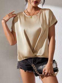 SHEIN LUNE Maglietta A Manica Corta Con Collo Tondo Da Donna - Champagne - Visualizzare 6
