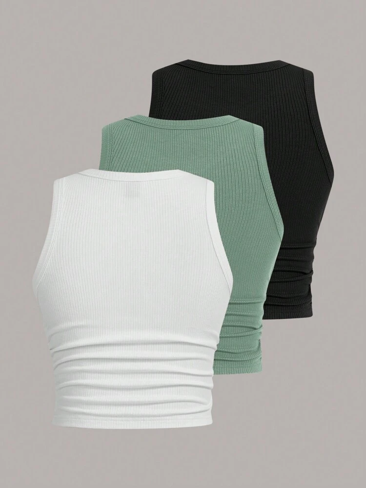 Multicolor Women's Solid Color Ribbed Knit Tank Top