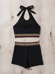 Swim Lushoire 女士拼布波浪编织肩带比基尼套装分体比基尼套装泳装泳衣沙滩装夏季度假、夏季海滩