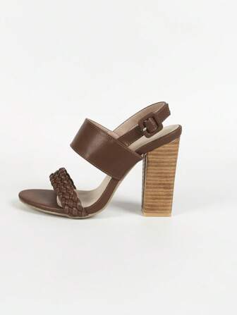 Sandalias De Tacón Alto Marrón Tejido Simple, De Moda Y Casual Estilo Vintage Con Correa Trasera Para Mujer