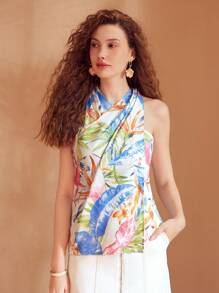 MOTF PREMIUM TROPICAL PRINT RUCHED CROSS WRAP BLOUSE - Multicolor - View 9