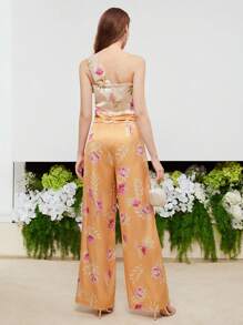 MOTF PREMIUM TWO TONE FLORAL PRINT ONE SHOULDER RUCHED WAIST JUMPSUIT - Multicolor - View 3