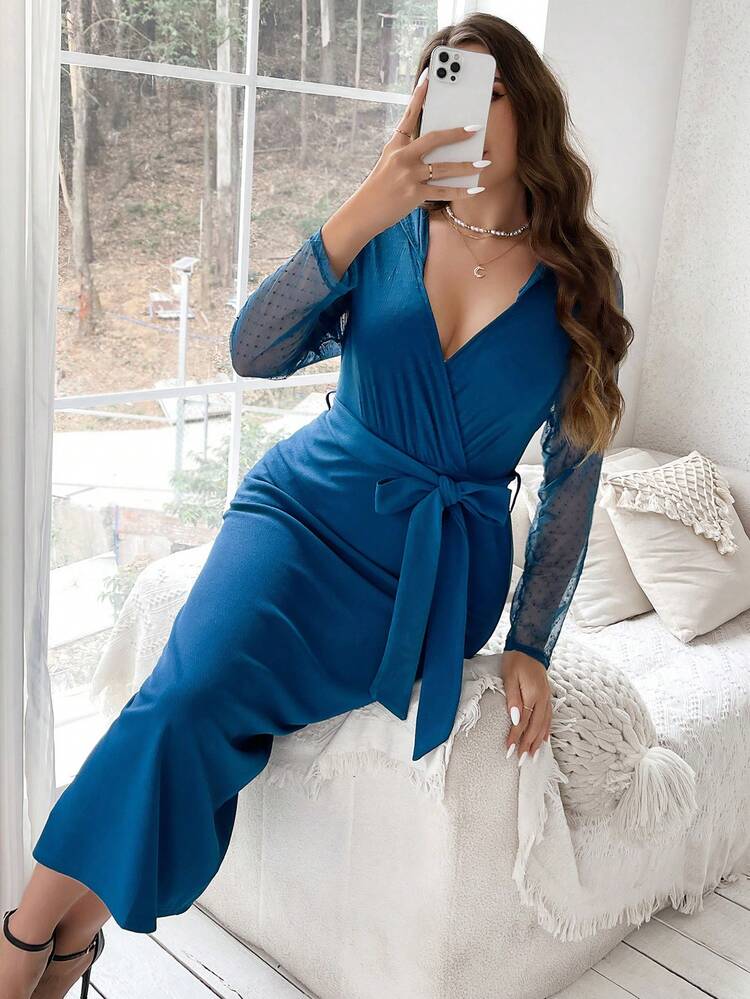 Plus Size Polka Dot Mesh Contrast Hooded Dress Long Evening Dresses Fall Cloth For Women